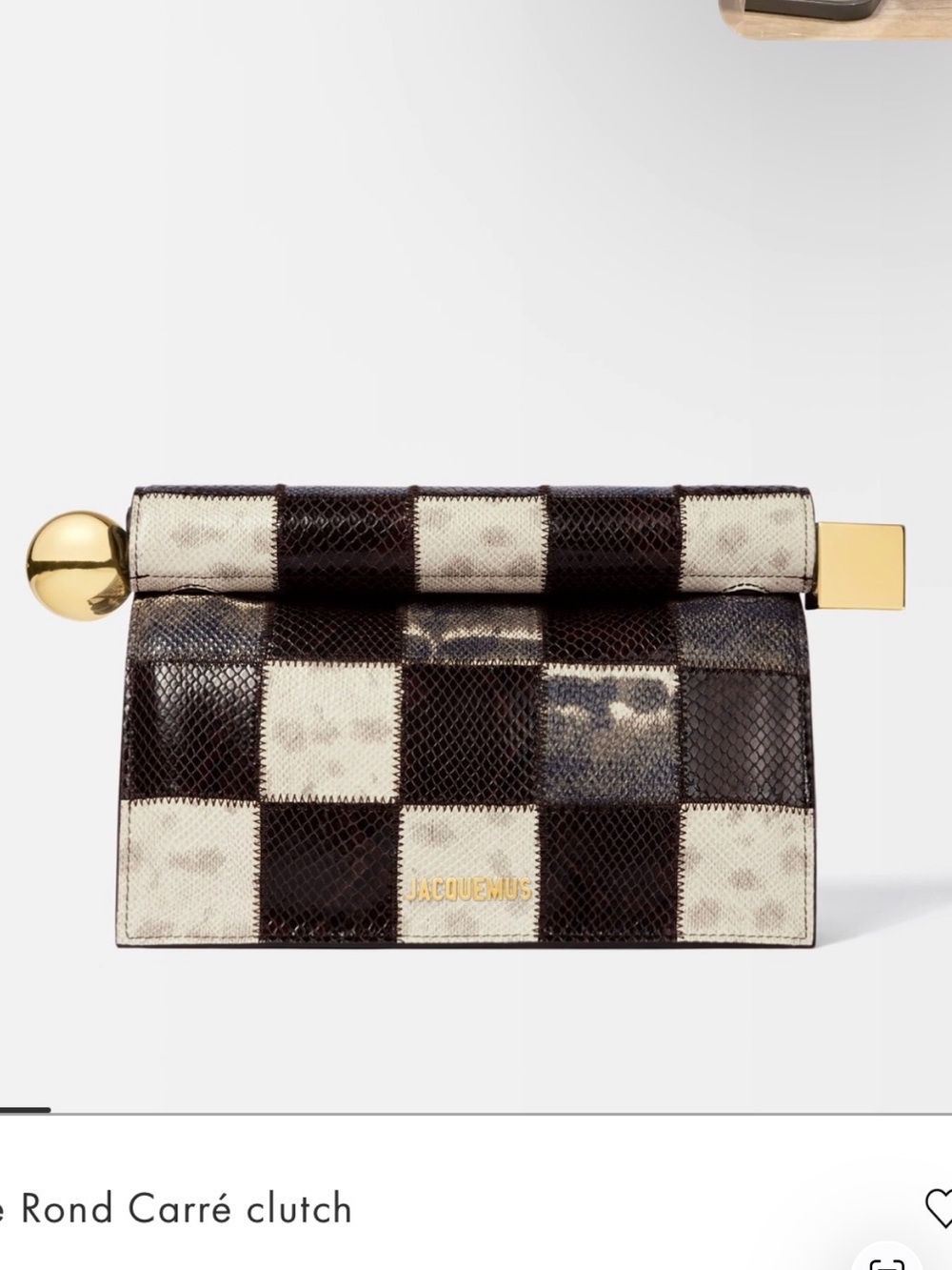 Jacquemus Black & Cream Checkered Rond Carré Clutch with Gold Accent